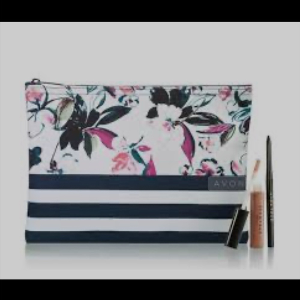Floral and Striped Makeup Bag